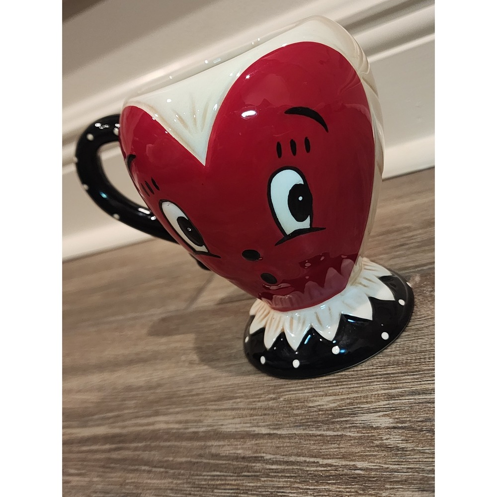 Johanna Parker Transpac Heart Face Mug Black White Red Hand Wash Only Valentine - Picture 2 of 5
